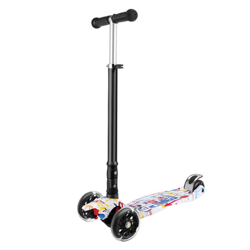 Caroma Kids Adjustable Height Kick Scooter PU Flashing 4 Wheels Wide Deck
