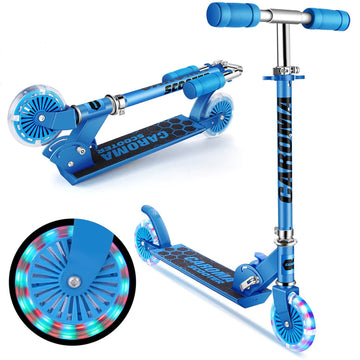 Caroma Kids Girls Boys Kick Scooter PU Flashing 2 Wheels Wide Deck